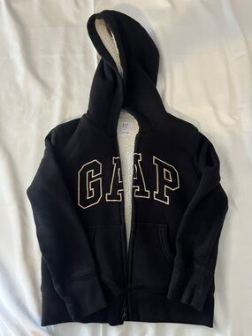 GAP Black Hooded Sherpa-Lined Zip-Up Sweatshirt